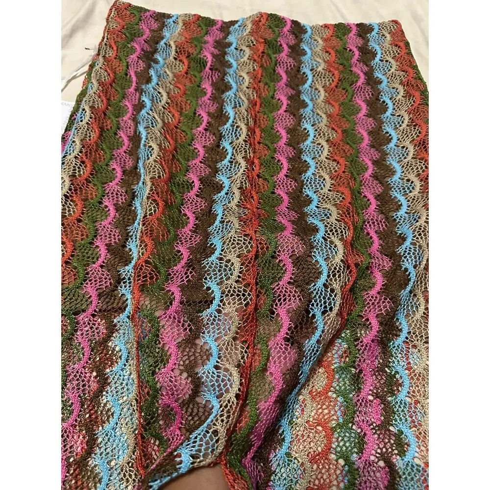 NWT Sweet Rain Multicolor Crochet Knit Maxi Skirt Lined Slit Boho Festival Med